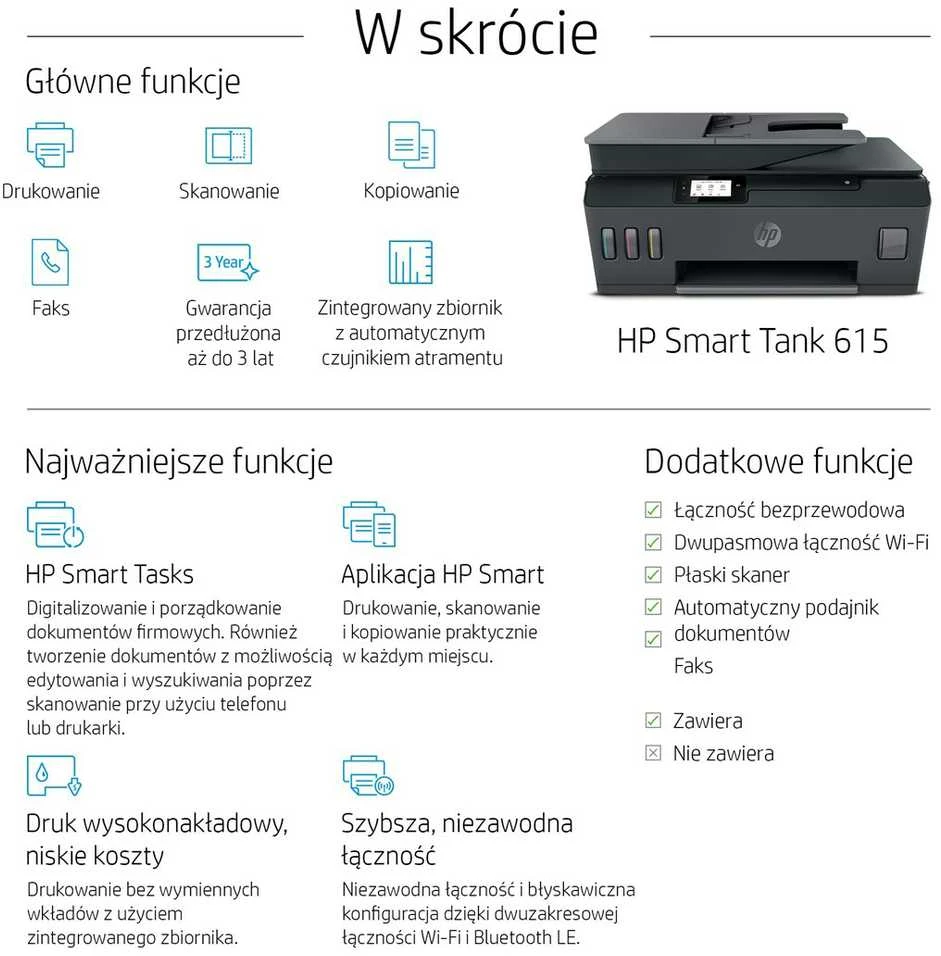 Spausdintuvas HP Smart Tank 615 Atrament Kolor ADF USB WiFi