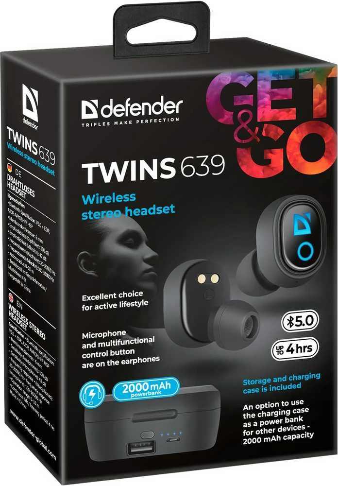 Ausinės Defender Twins 639 Juoda