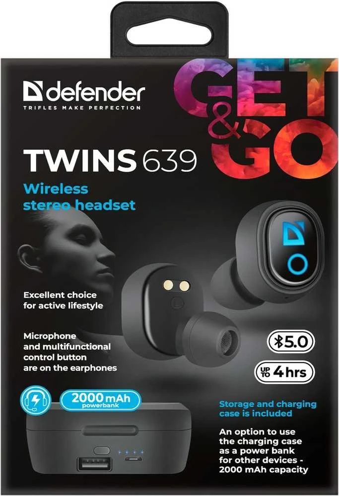 Ausinės Defender Twins 639 Juoda