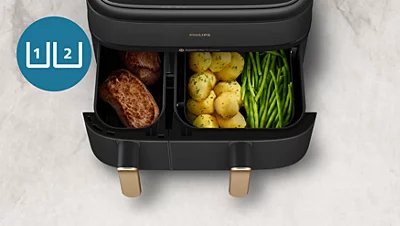 Dviejų krepšelių gruzdintuvė su garų funkcija Philips 5000 series NA552/00, 9 l aprašymas - Prekės nuotrauka