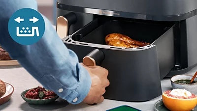 Dviejų krepšelių gruzdintuvė su garų funkcija Philips 5000 series NA552/00, 9 l aprašymas - Prekės nuotrauka