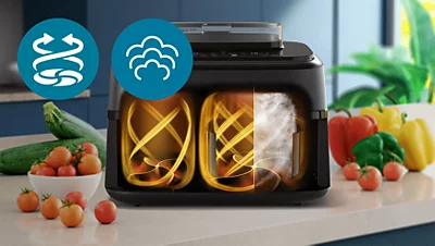 Dviejų krepšelių gruzdintuvė su garų funkcija Philips 5000 series NA552/00, 9 l aprašymas - Prekės nuotrauka
