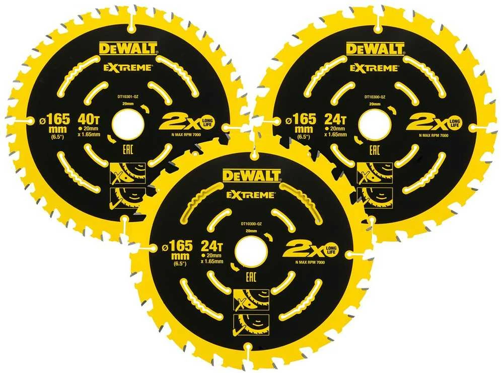 DEWALT pjovimo diskai Extreme DT10397-QZ 3 vnt 165x20 24T/40T