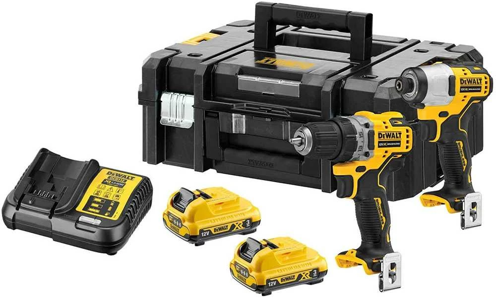 Įrankių rinkinys DeWalt DCK2110L2T-QW (DCD701 + DCF801); 12 V; 2x3,0 Ah akum.