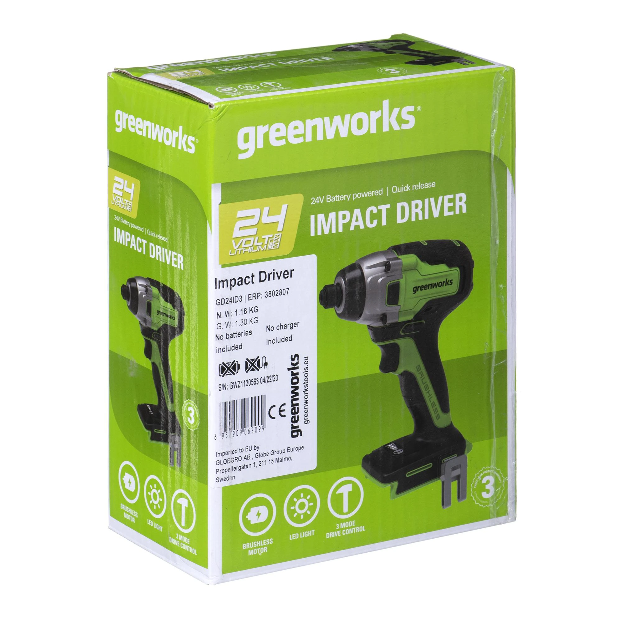 Smūginis suktuvas Greenworks GD24ID3; 24 V (be akumuliatoriaus ir pakrovėjo)