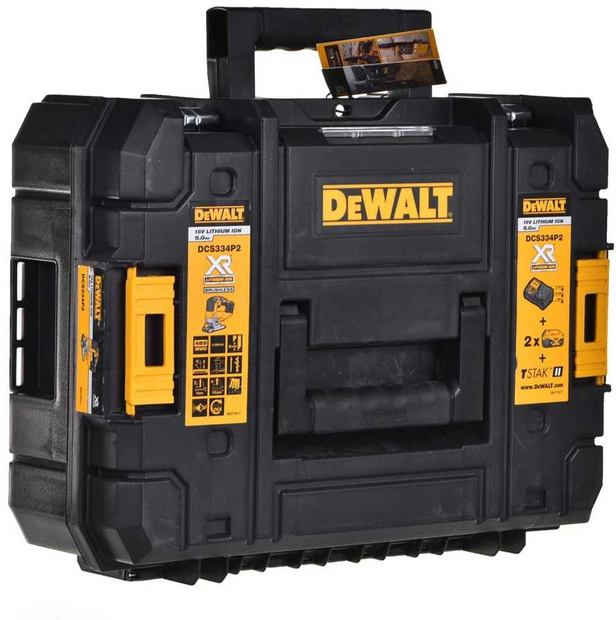 Akumuliatorinis siaurapjūklis DeWalt DCS334P2-QW; 18 V; 2x5,0 Ah akum.