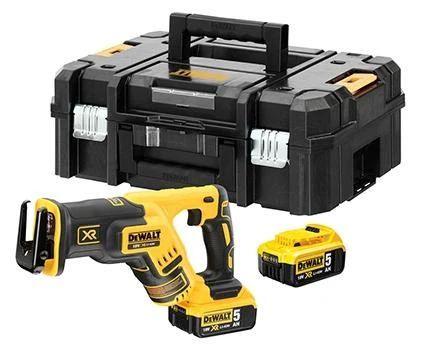 DeWalt tiesinis pjūklas su lagaminu ir dviem 5Ah akumuliatoriais