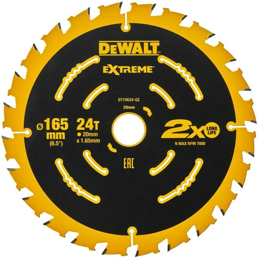 Pjovimo diskas medienai DeWalt; 165x1,65x20,0 mm; Z24; 18°