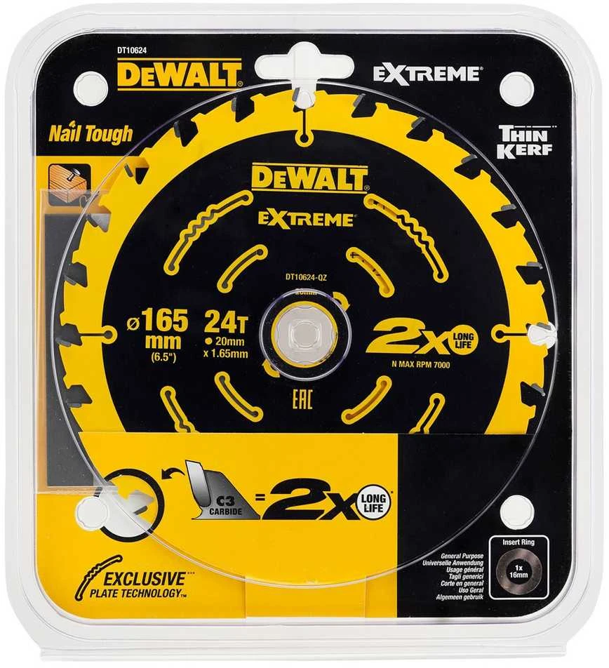 Pjovimo diskas medienai DeWalt; 165x1,65x20,0 mm; Z24; 18°