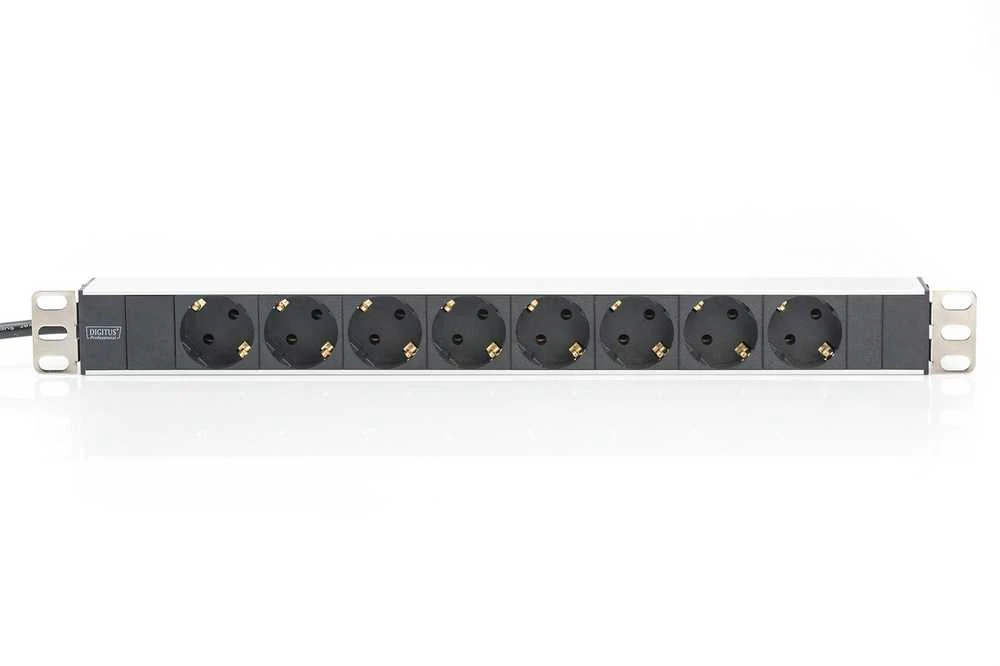Assmann Electronic DIGITUS 19inch Outlet stripe aliuminio 8x Schuko juodas 16A 4000W In 1x Schuko incl.metal mount kit