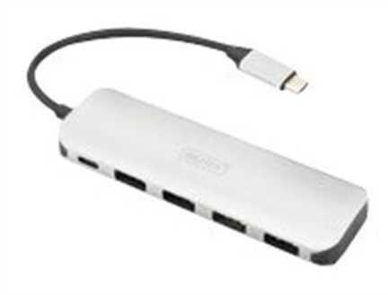 DIGITUS DA-70242-1 DIGITUS HUB 4 prievadų USB 3.0 SuperSpeed su C tipo maitinimo tiekimu aliuminio