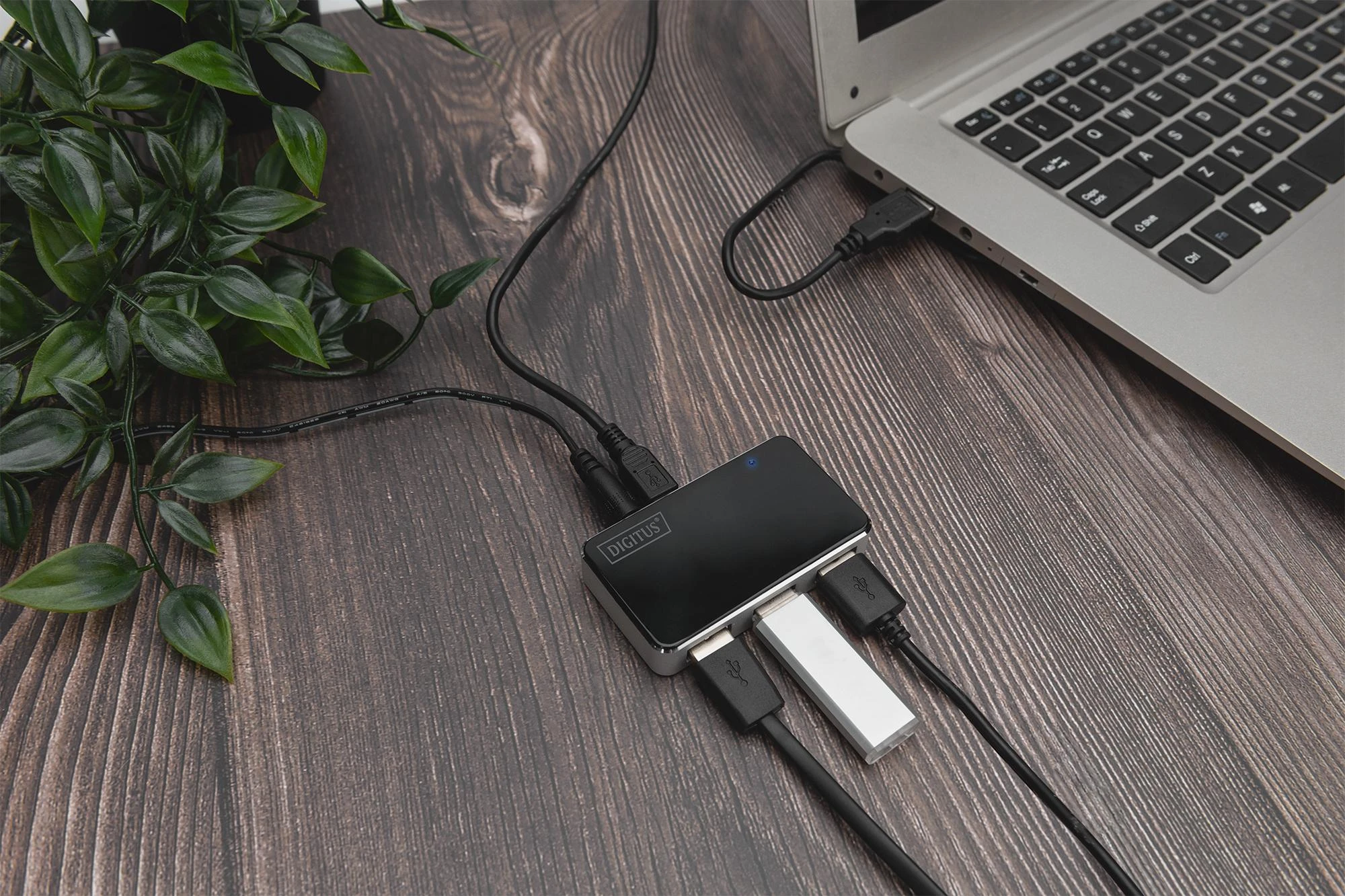 Assmann Electronic DIGITUS USB2.0 Hub 4 prievadų 4xUSB A /F USB B mini F įsk. maitinimo šaltinis ir USB kabelis A/B mini