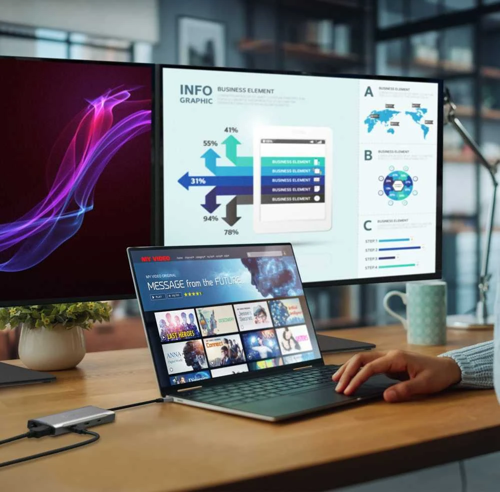 J5create – 4K60 Elite USB-C trijų monitorių 10 Gbps mini dokas
