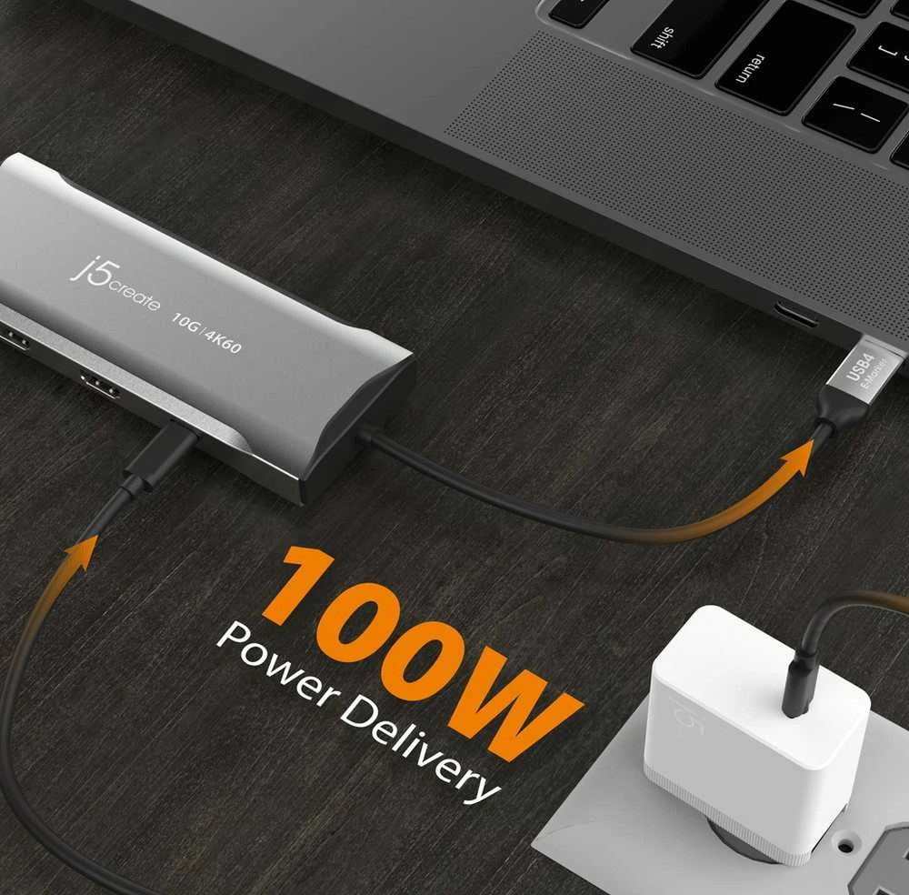 J5create – 4K60 Elite USB-C trijų monitorių 10 Gbps mini dokas
