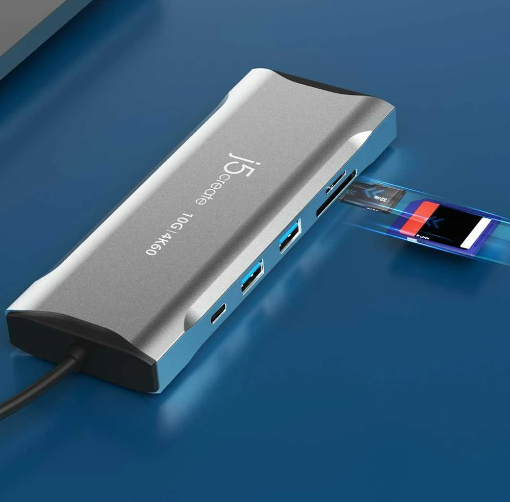 J5create – 4K60 Elite USB-C trijų monitorių 10 Gbps mini dokas