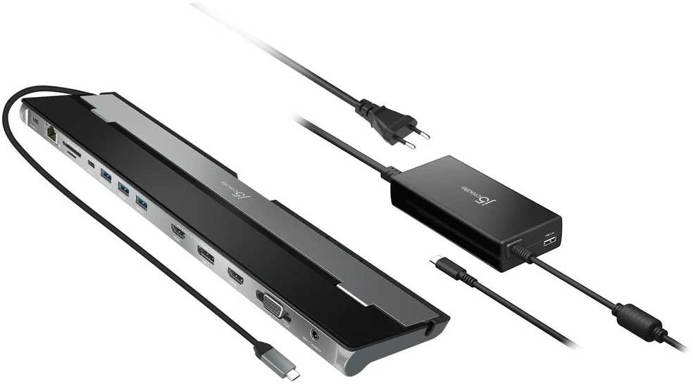 J5create – USB-C trijų ekranų prijungimo stotelė su 100 W PD adapteriu – ES