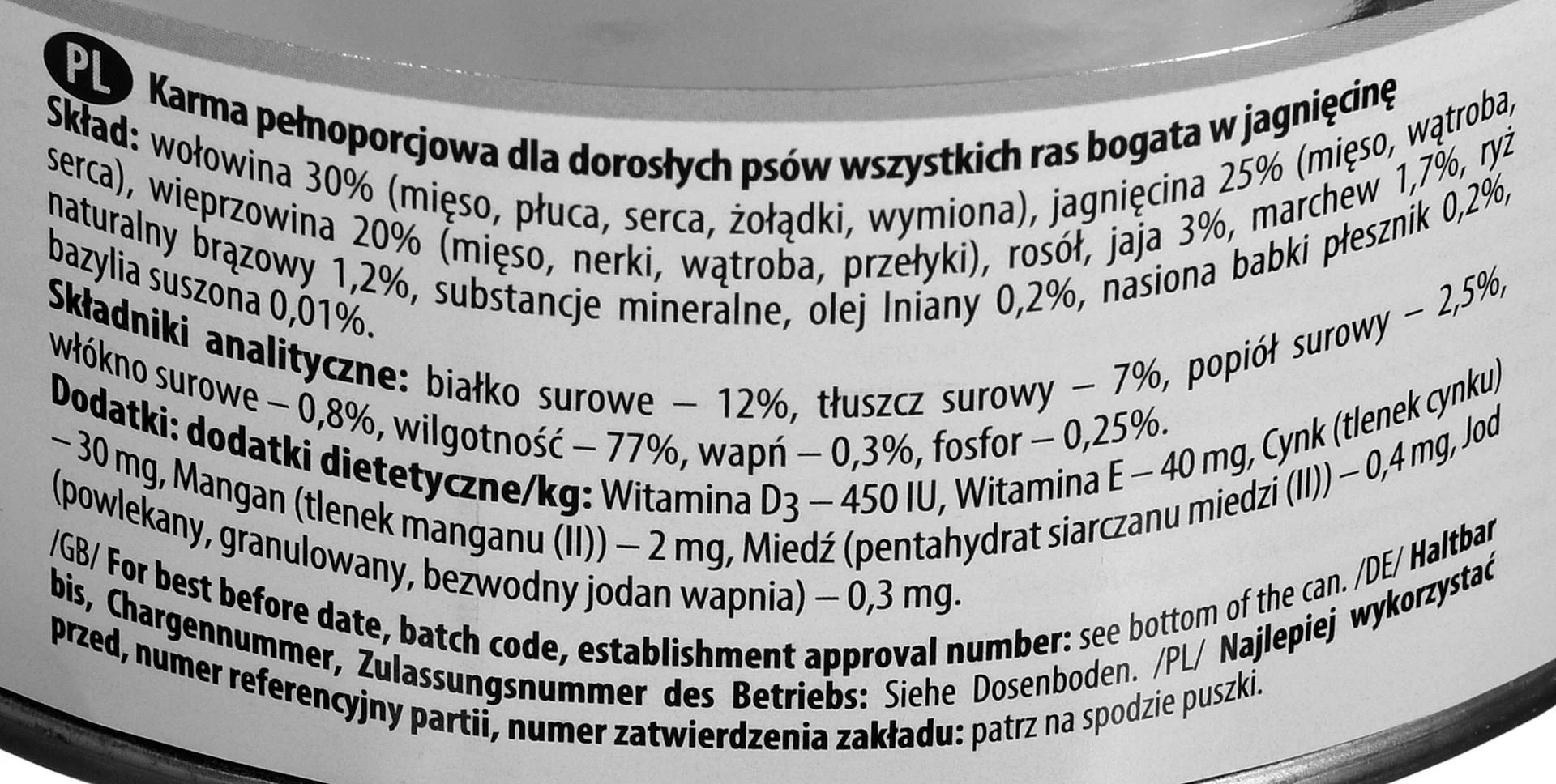 Visavertis konservuotas pašaras visų veislių suaugusiems šunims Dolina Noteci PREMIUM su ėriena 800g