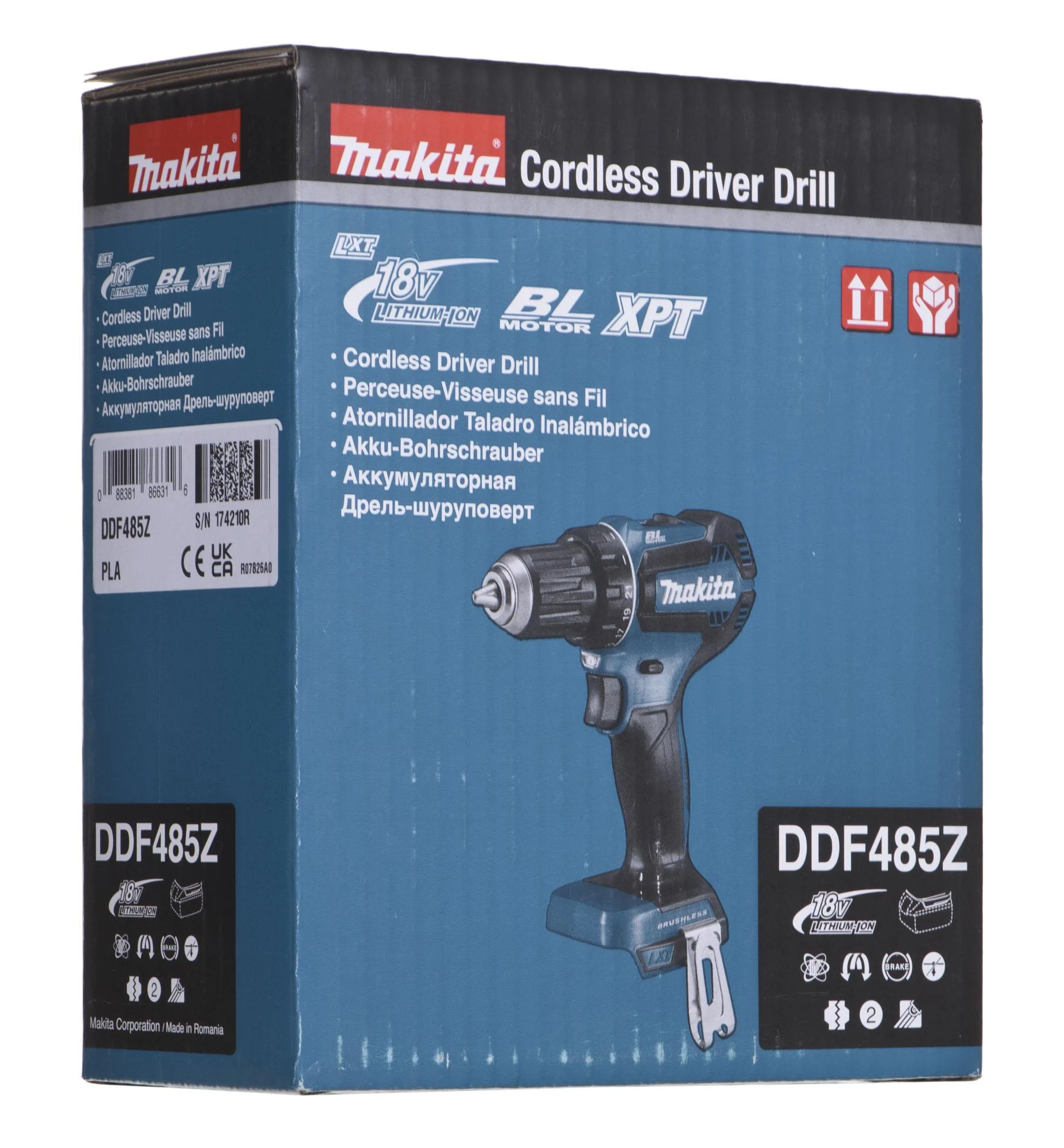 Makita DDF485Z Akumuliatorinis gręžtuvas, 18 V, 50/25 Nm, 1,7kg, LED, BL-motor, Be akumuliatorių ir kroviklio!