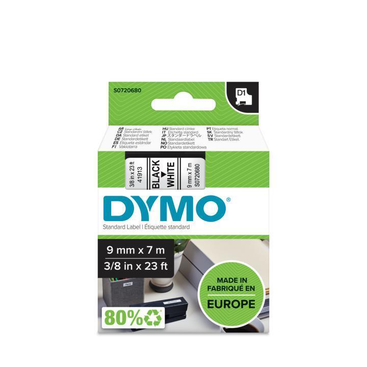 DYMO autentiškos D1 etiketės | Juoda spauda ant baltos juostos | 9 mm x 7 m | Lipnios etiketės „LabelManager“ etikečių spausdintuvams | Pagaminta Europoje