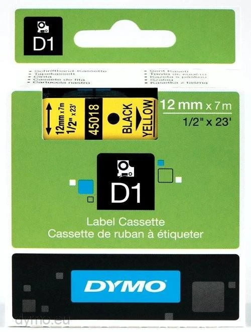 Juostelė DYMO D1 12mm x 7m, vinilinė, juoda ant geltono / S0720580 45018