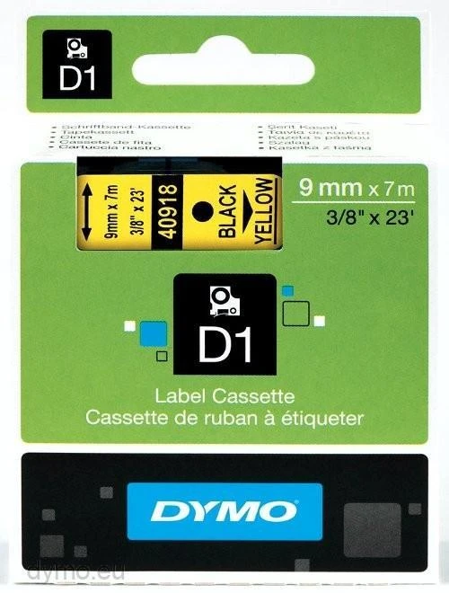 Juostelė DYMO D1 9mm x 7m, juoda ant geltono / S0720730 40918