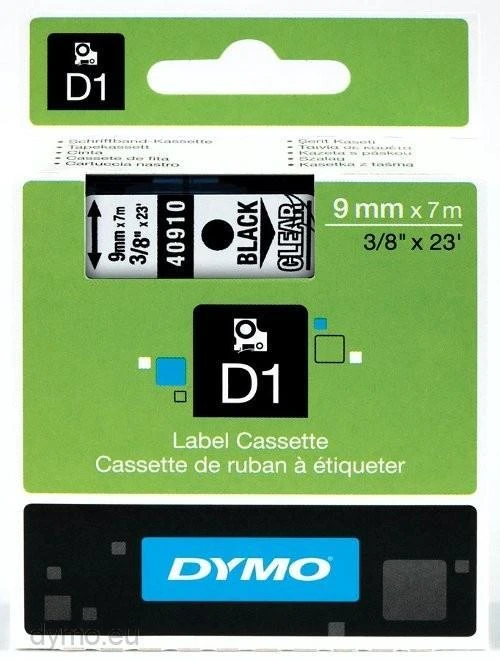 Juostelė DYMO D1 9mm x 7m, juoda ant permatomo / S0720670 40910