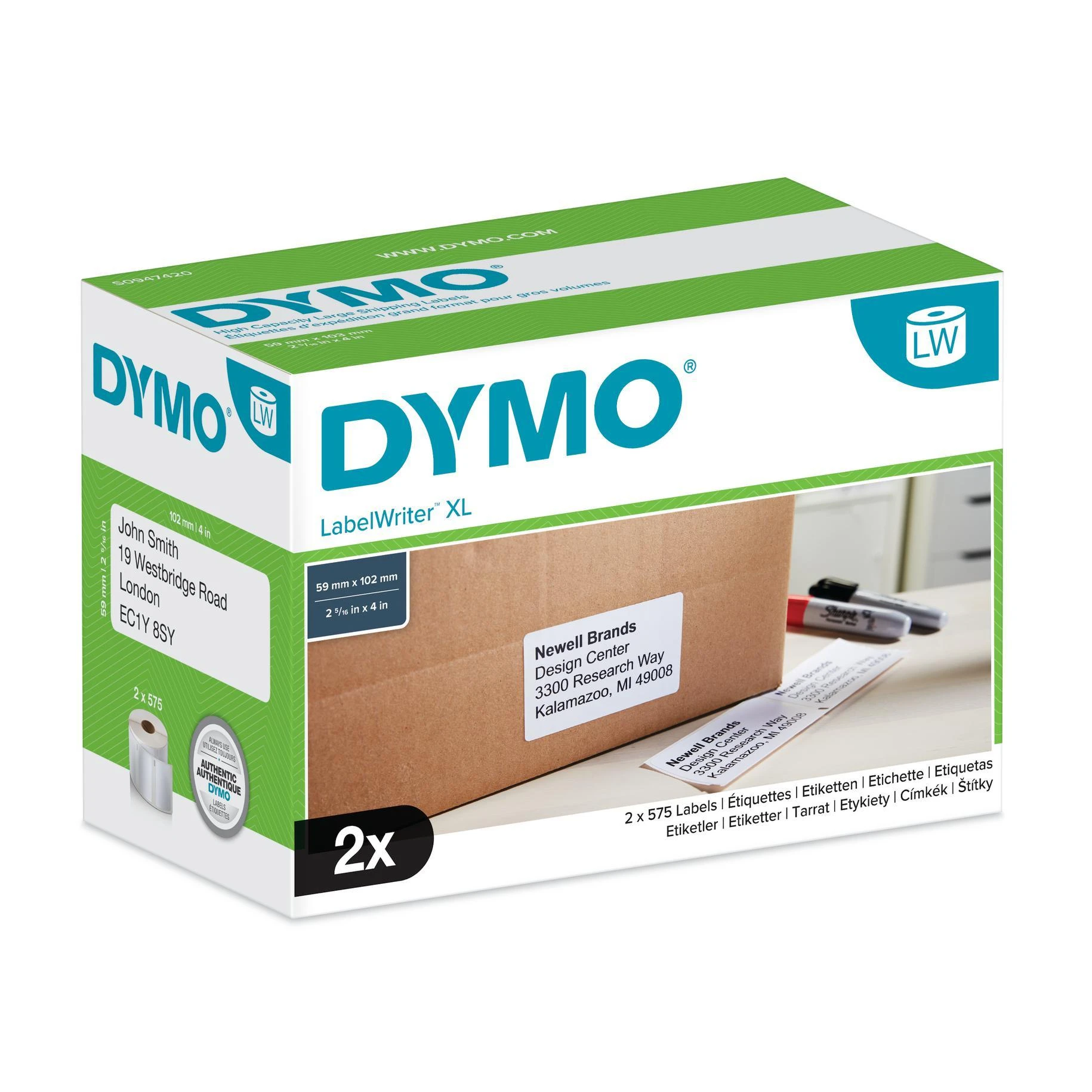 DYMO didelės talpos didelis siuntimas 102x59 mm (2 ritiniai) S0947420