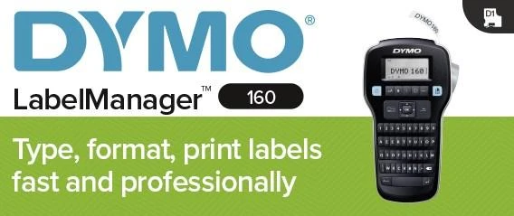 DYMO LabelManager 160 etikečių spausdintuvo pradinis rinkinys su 3 D1 etikečių juostos ritinėliais | Nešiojamasis etikečių spausdinimo aparatas | QWERTY klaviatūra | Idealiai tinka biurui ar namams