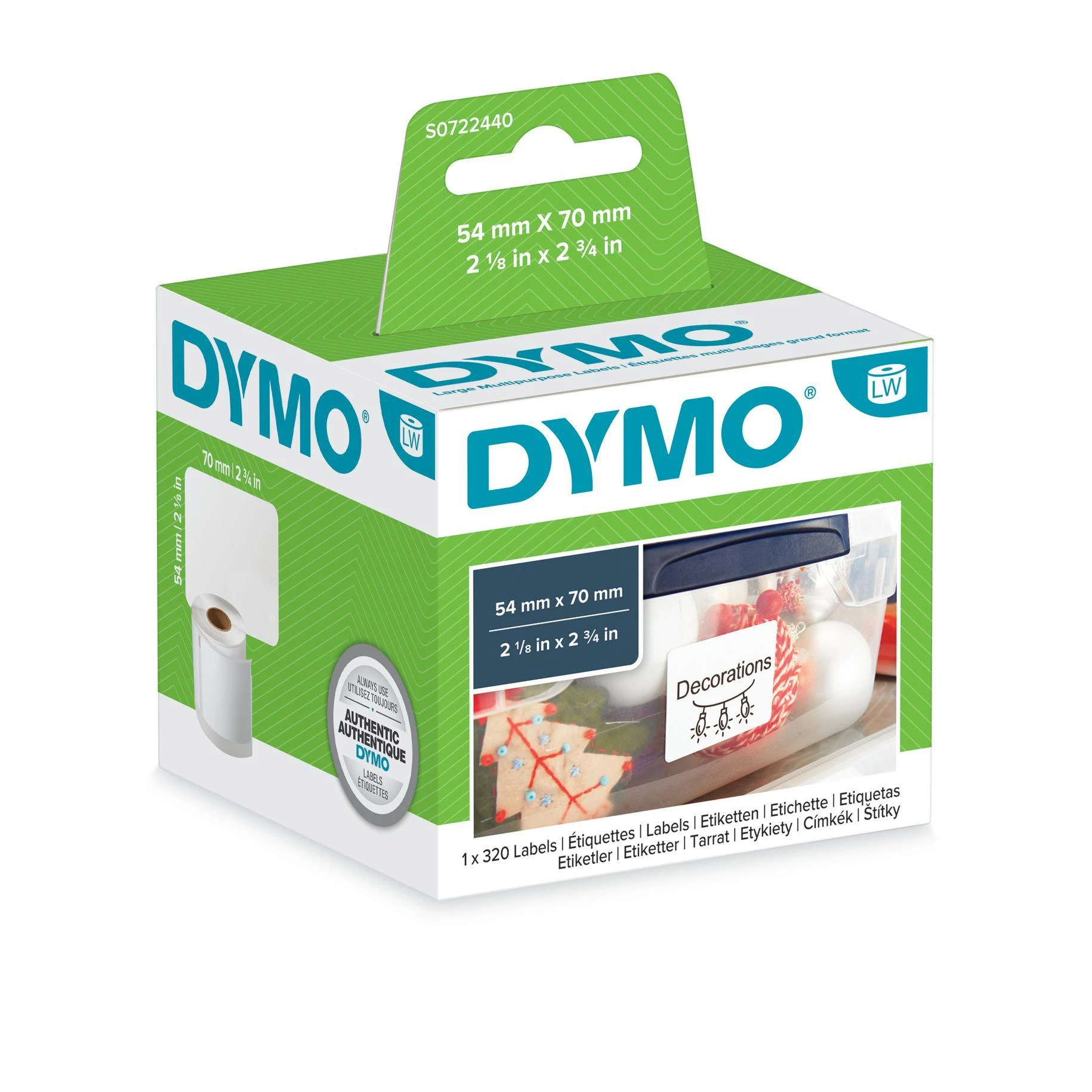 DYMO LW - Multi-Purpose Labels - 54 x 70 mm - S0722440 Balta Lipni spausdintuvo etiketė