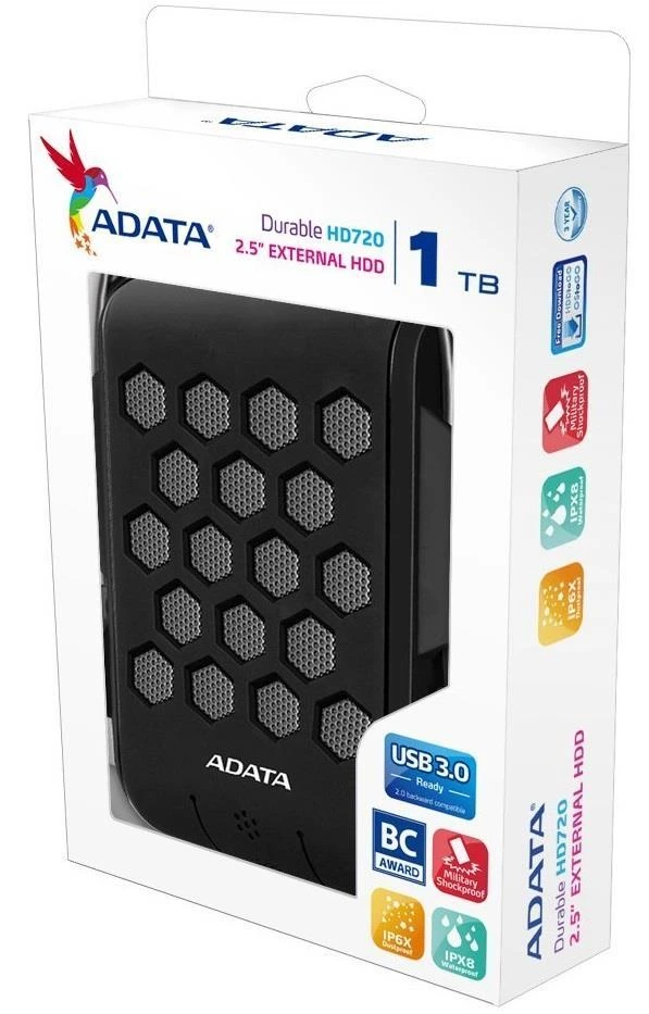 Išorinis kietasis diskas Adata HD720 1TB USB3 Juodas, IP68
