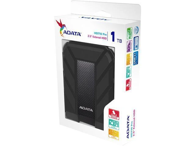ADATA HD710P | 1000 GB | 2,5 " | USB 3.1 (atgalinis suderinamas su USB 2.0) | Juodas | 1.HD710 Pro atsparumo dulkėms ir vandeniui įvertinimai taikomi tik tada, kai USB prievado dangtelis yra tvirtai uždarytas. 2. Suderinamumas su konkrečiais pagrindiniais įrenginiais gali skirtis ir gali būti paveiktas sistemos 3. Norint prisijungti per USB 2.0, reikia prijungti du USB jungtys, kad būtų pakankamai maitinimo.
