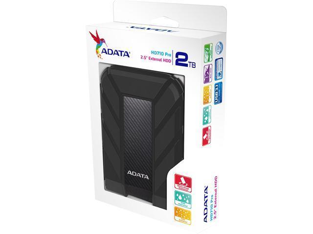 Kietasis diskas ADATA HD710P | 2000 GB | 2,5 colio | USB 3.1 (atgalinis suderinamas su USB 2.0) | Juodas | HD710 Pro atsparumo dulkėms ir vandeniui įvertinimai taikomi tik tada, kai USB prievado dangtelis yra tvirtai uždarytas.Plastikas / Apsauginis silikonas