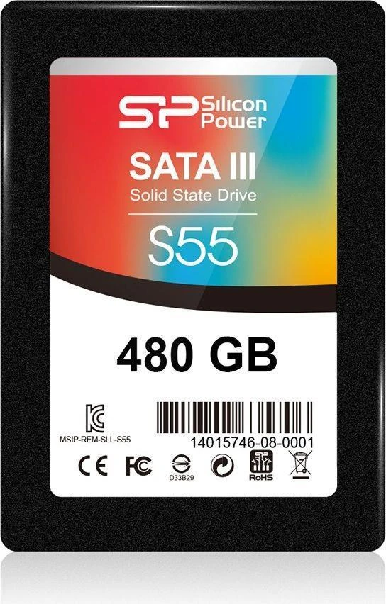 Silicon Power Slim S55 480 GB, SSD form factor 2.5", SSD sąsaja SATA, Rašymo greitis 440 MB/s, Skaitymo greitis 550 MB/s