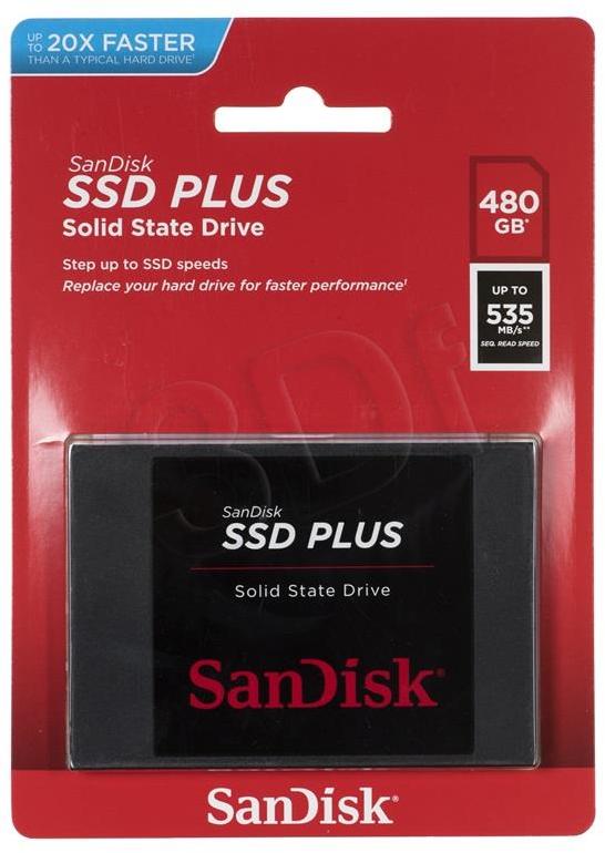 SANDISK SSD PLUS 480GB SSD, 2,5" 7mm, SATA 6Gb/s, Skaitymas / rašymas: 535 / 445 MB/s