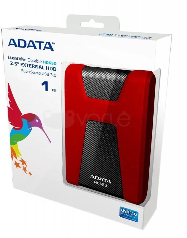 Kietasis išorinis diskas Adata HD650 1TB 2.5" USB3 Raudonas