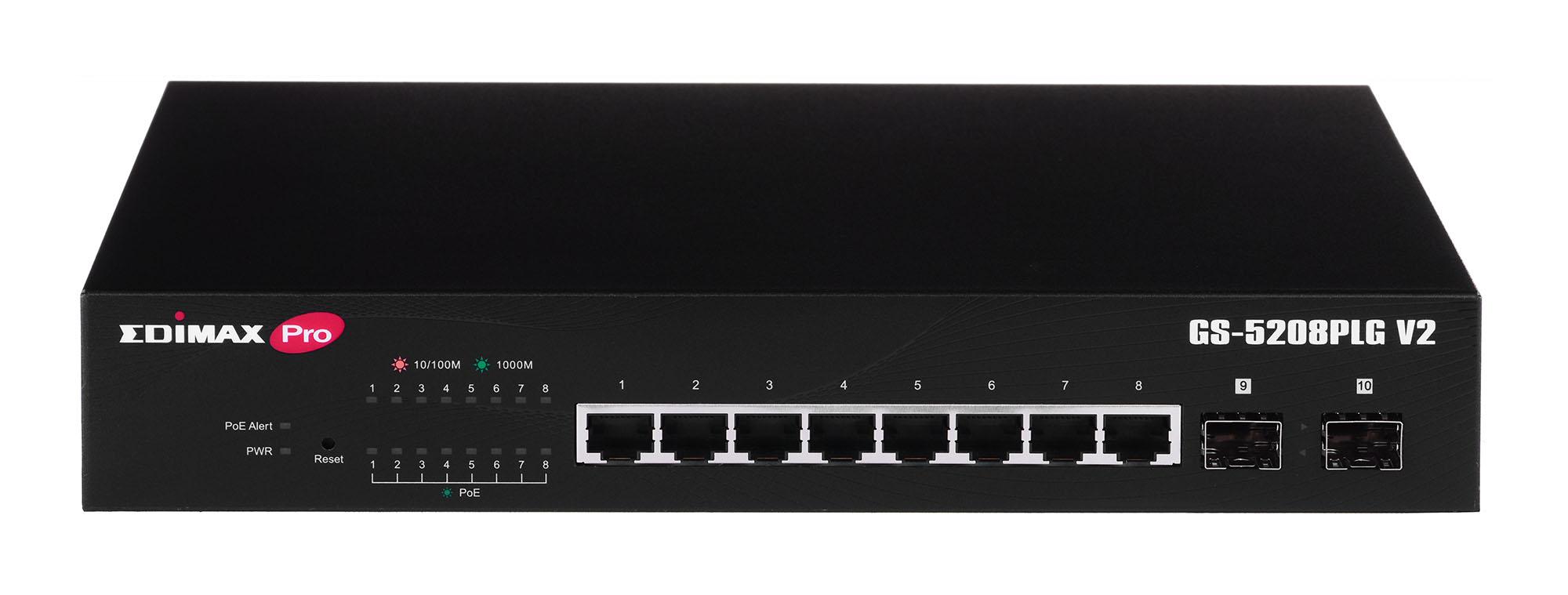 Šakotuvas EDIMAX GS-5208PLG V2 SMART SWITCH 8 Gigabit Ethernet PoE+ jungtys ir 2 Gigabit SFP uplink jungtys PoE 85W