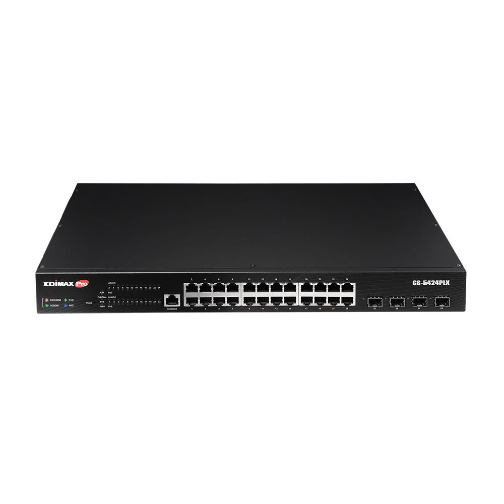 Šakotuvas EDIMAX 24 prievadų gigabito PoE tolimojo ryšio 10 GbE uplink komutatorius