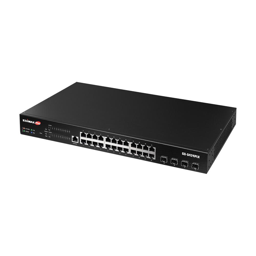 Šakotuvas EDIMAX 24 prievadų gigabito PoE tolimojo ryšio 10 GbE uplink komutatorius