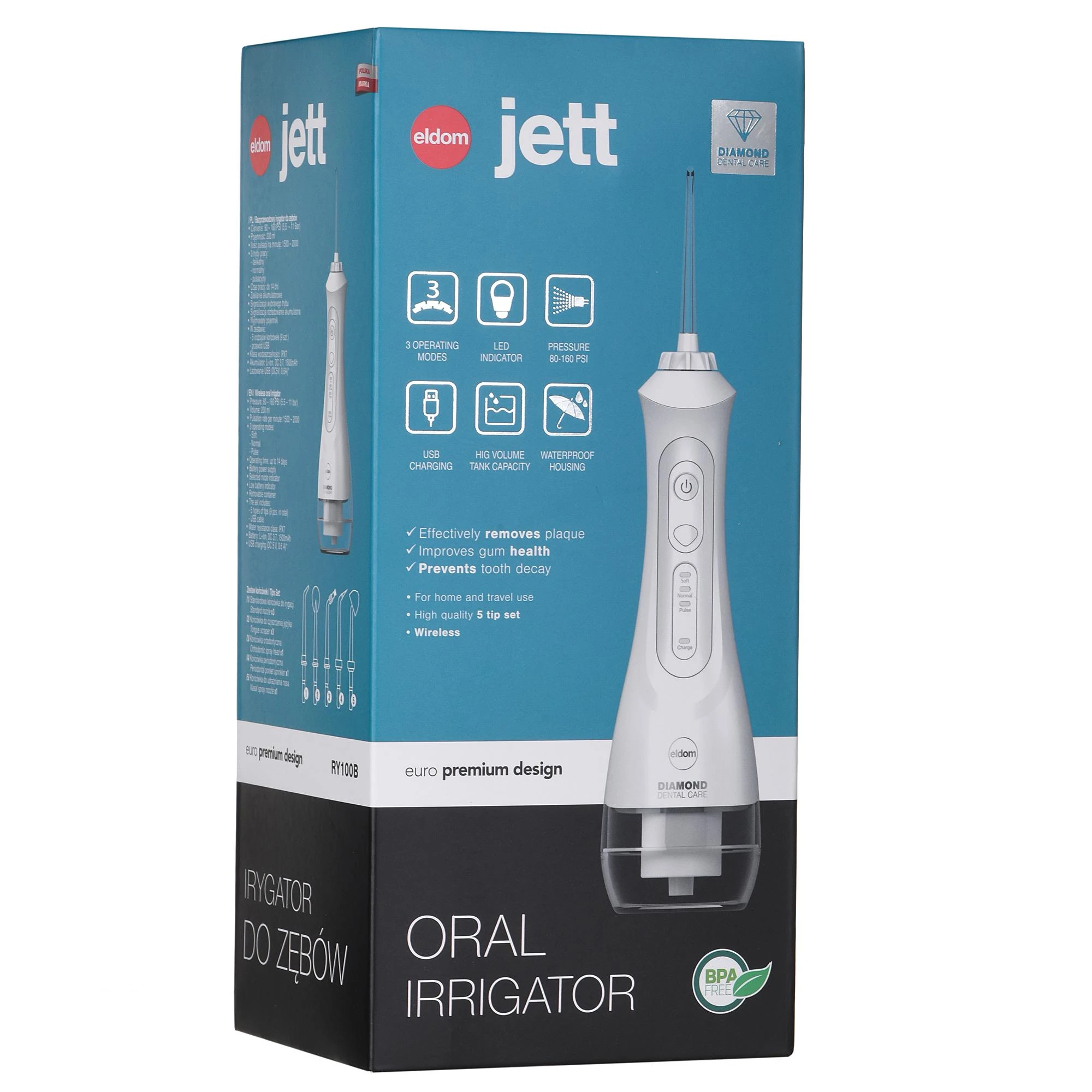 Eldom RY100B Jett Wireless Dental Irrigator, Baltas