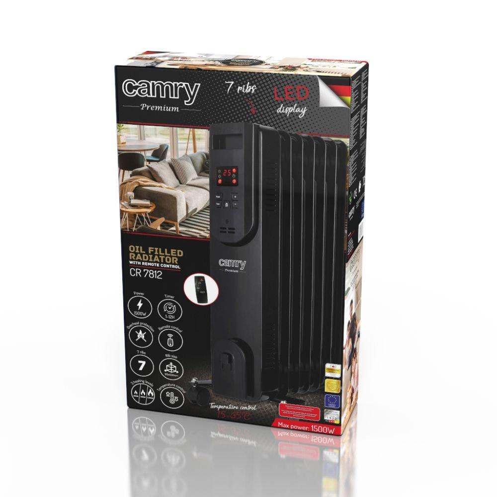 Adler Elektrinis alyvos šildytuvas su nuotoliniu valdymu CAMRY CR 7814 13 fin, 2500 W juodas