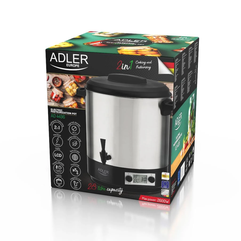 Adler | Electric pot/Cooker | AD 4496 | 2600 W | 28 L | Nerūdijantis plienas/Juodas