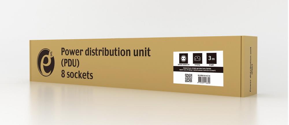 GEMBIRD PDU 8x Schuko 1U 10A 3m C14 Plug