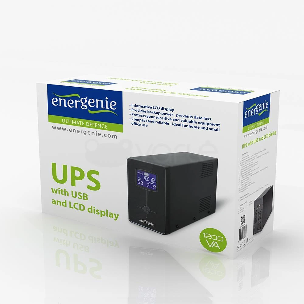 Energenie | UPS su USB ir LCD ekranu, Juodas | 1200 VA