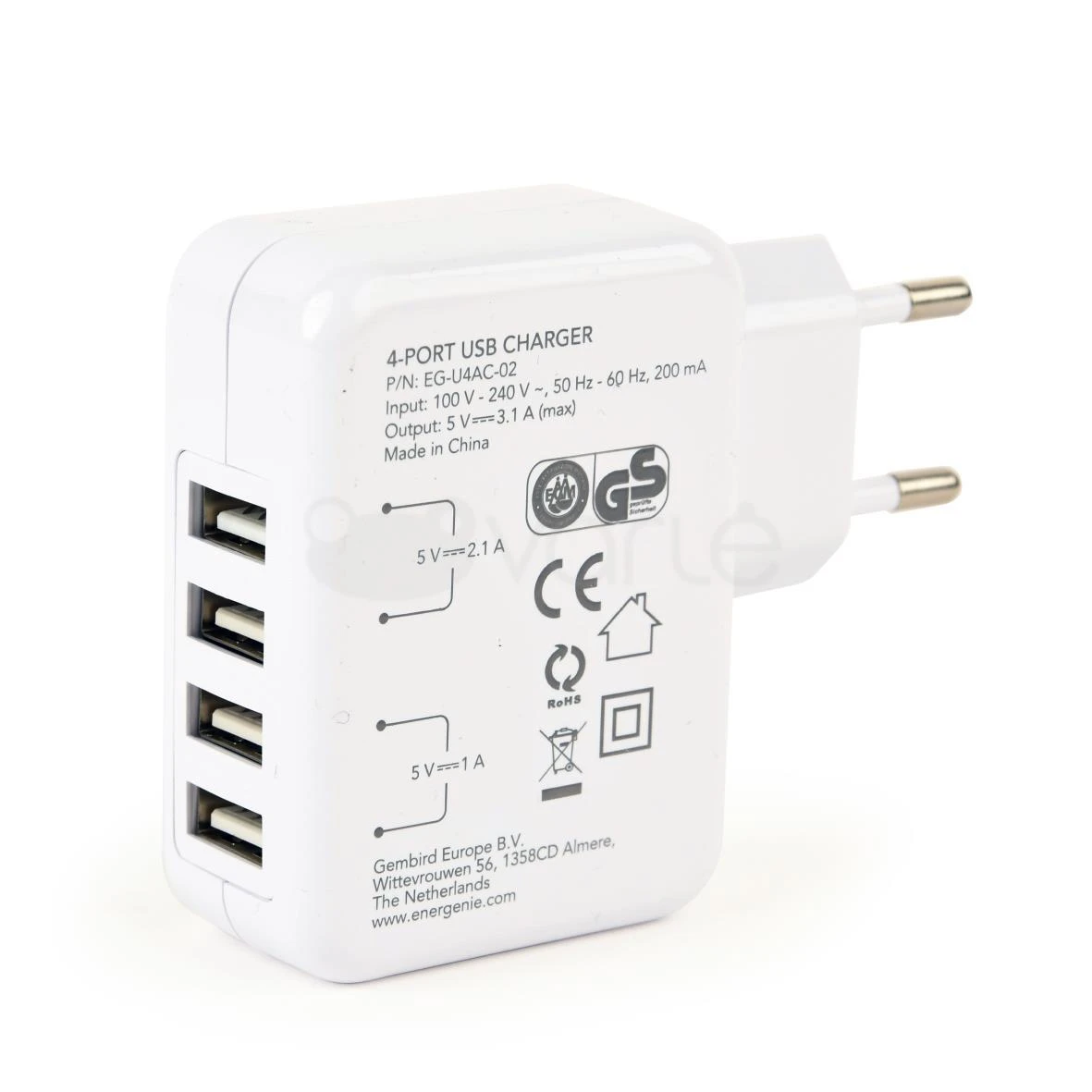 Gembird Energenie universalus USB kroviklis 3.1A baltas