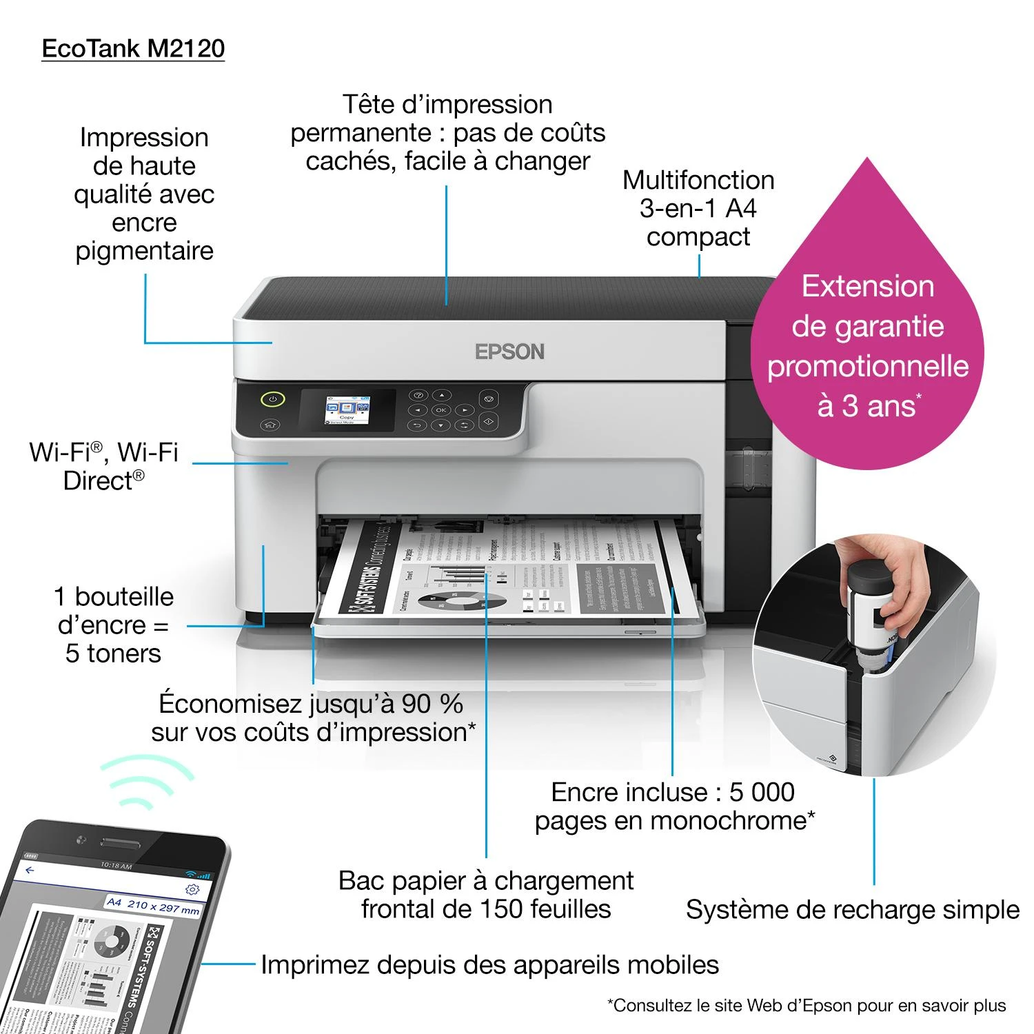 Epson | Daugiafunkcinis compact spausdintuvas | EcoTank M2120 | Inkjet | Mono | A4 | Wi-Fi | Baltas