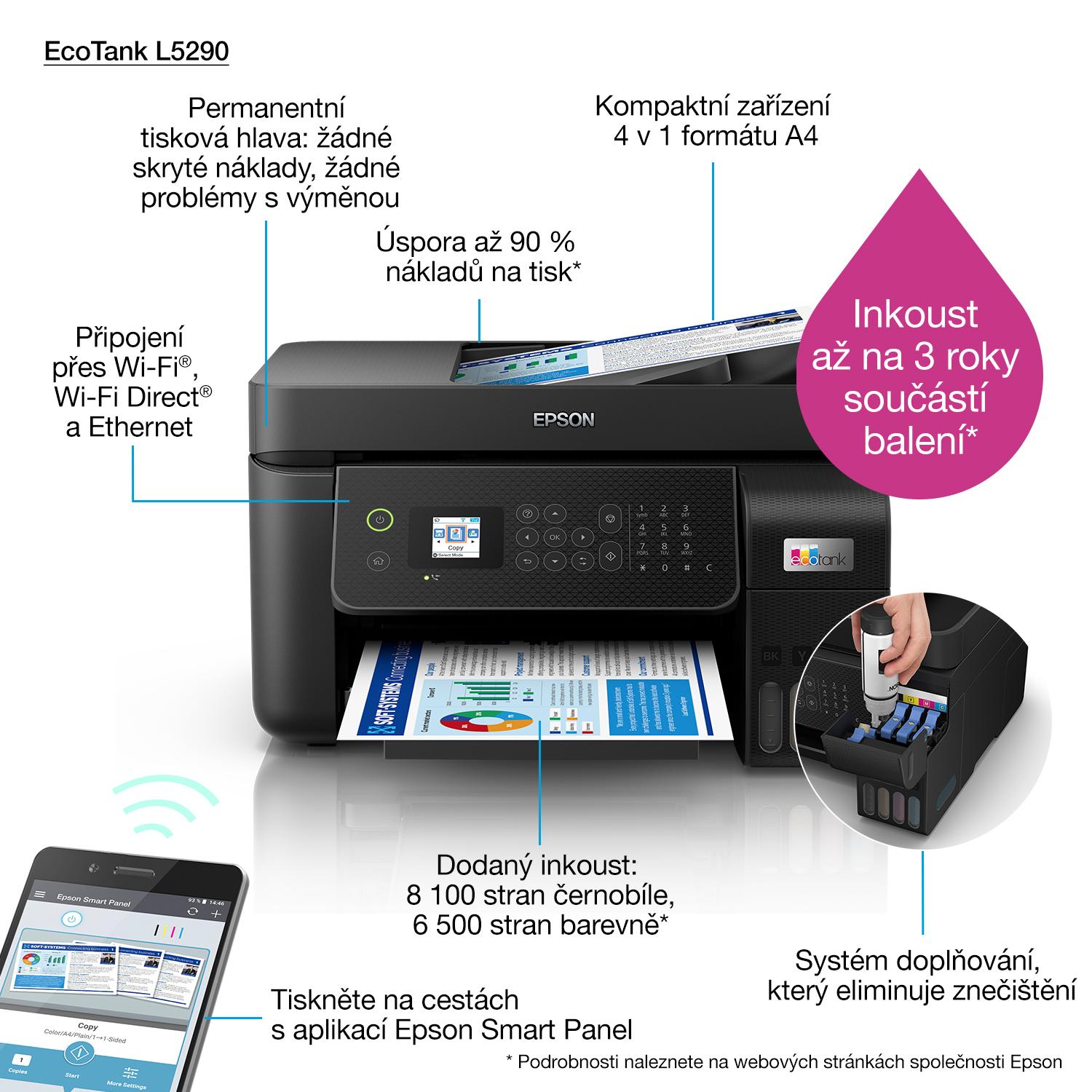 Spausdintuvas Epson daugiafunkcis įrenginys EcoTank L5290 Contact image  sensor (CIS), 4-in-1, Wi-Fi, Juodas | Varle.lt