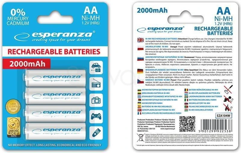 Esperanza EZA104W Įkraunama baterija Ni-MH AA 2000MAH x4