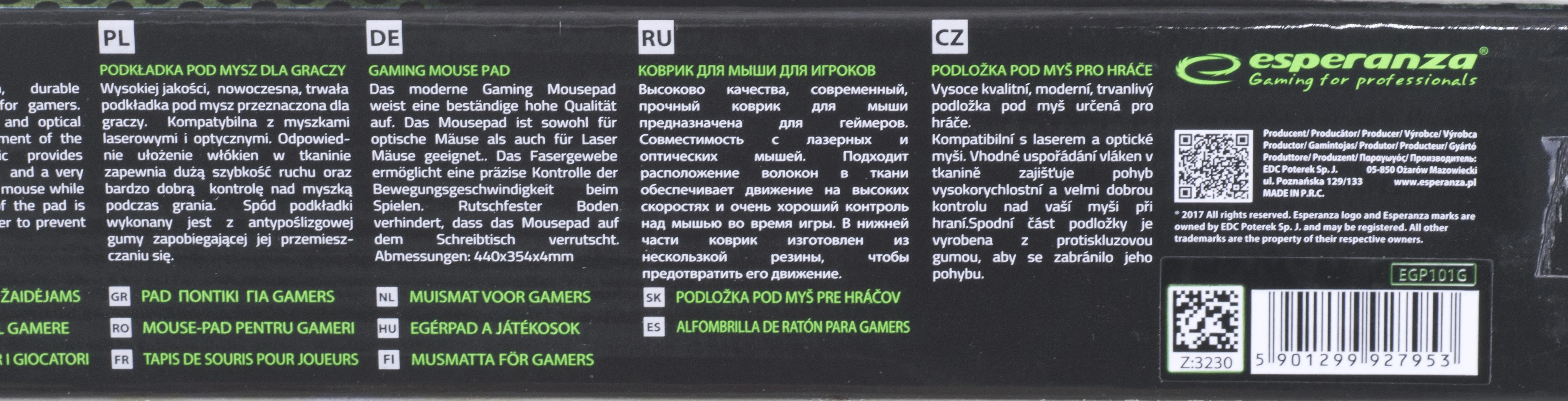 Esperanza EGP101G žaidimų pelės kilimėlis