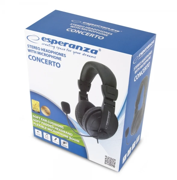 Kompiuterinės ausinės Esperanza EH103 Concerto su garso reguliavimu, mikrofonu ir 2,5m laidu