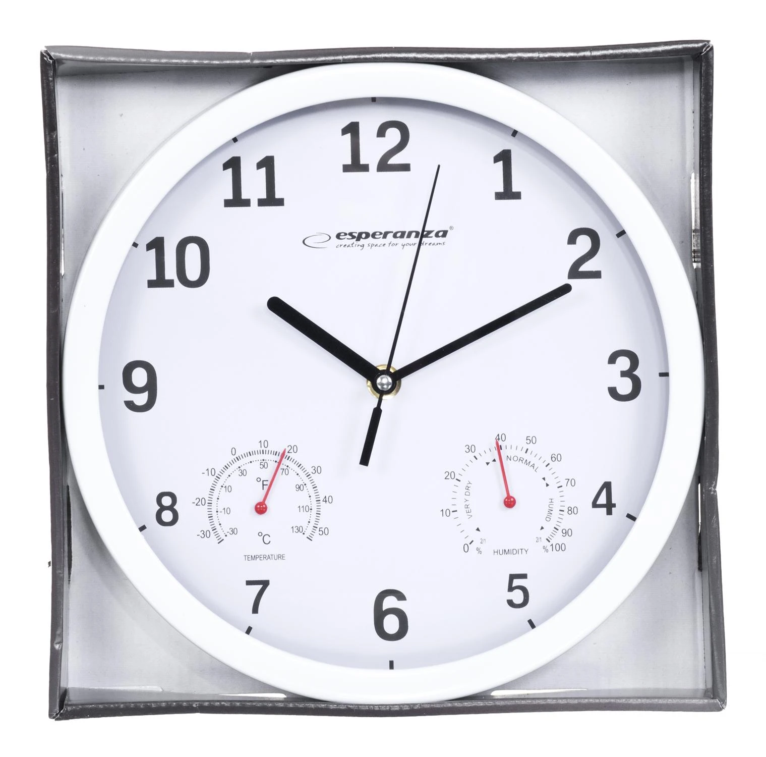 Clock wall Esperanza LYON EHC016W (sidabrinis color, baltos spalvos)